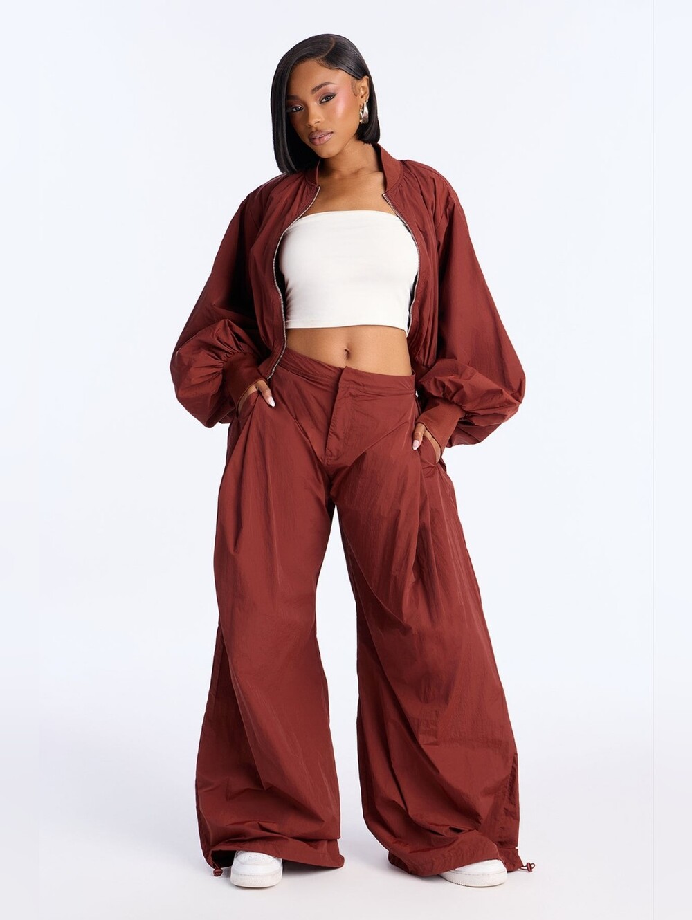 Fashion Nova Wide Leg Pants in Rust Brown